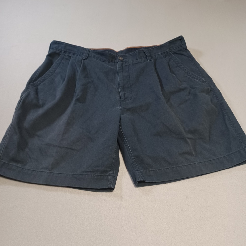 Savane Mens‎ Pleated Chino Shorts Navy Blue Size 38 Cotton Blend Side Pocket